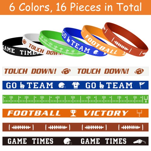 MIAHART 16 Pieces Football Theme Bracelets Silicone Wristband for Sport Theme Birthday Party Favors, 6 Styles