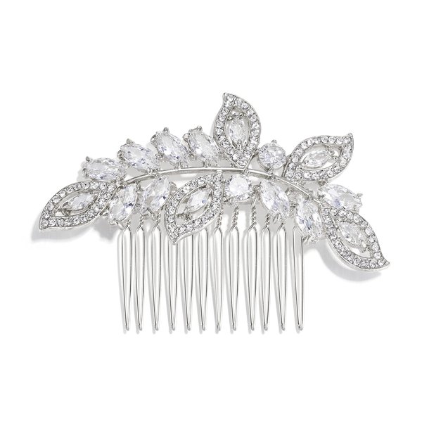 EVER FAITH Wedding Hair Accessories Crystal CZ Leaf Wing Bridal Wedding Hair Piece Side Comb Clear Silver-Tone
