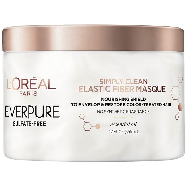 L'Oreal Paris EverPure Sulfate Free Simply Clean Elastic Fiber Masque, Hydrating 5 Minute Deep Conditioning Hair Mask for Dry Damaged Hair, 12 Fl Oz