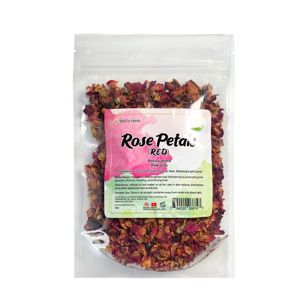 Well's Natural Dried Herb (Rose Petals) Perfect for Herbal Hair Infused Oil, Herbs for DIY, Hair Growth Treatment (Medium 1.0oz)