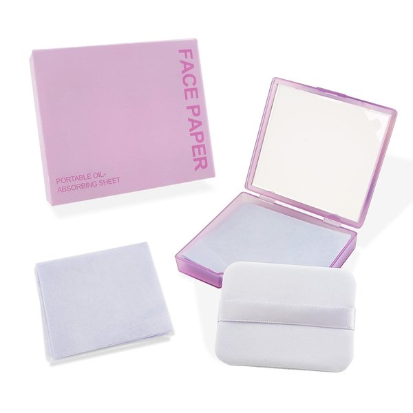 BOROLA 3-in-1 Oil Blotting Paper Set for Face 100 Sheets Oil Absorbing Sheets with Portable Mirror & Adhesive Makeup Puff, Blotting Papers for Oily Skin, Design for Men & Women