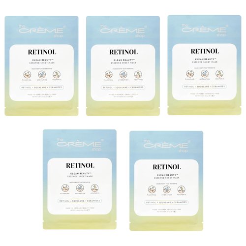 The Crème Shop RETINOL Klean Beauty Essence Sheet Mask, Retinol Facial Mask, K Beauty Face Mask - 5 Pack
