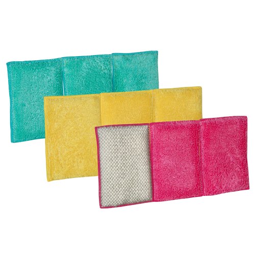 Smart Design Non Scratch Scrub Sponge with Bamboo Odorless Rayon Fiber - Set of 9 - Ultra Absorbent - Soft and Scrubber Side - Cleaning, Dishes, and Hard Stains - Vibrant - Yellow, Green, Pink