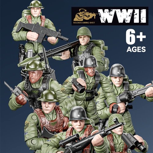 Uvini WWII Military Soldiers Action Figure with Weapons and Accessories Building Blocks Playset, 8 PCS 1:36 Scale Mini Army Men Figure, Multiple Movable Joints, Best Gift for Kids 8 9 10