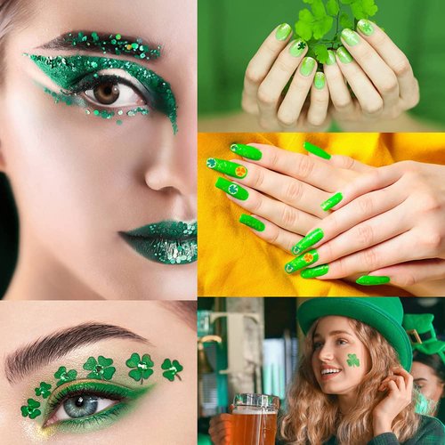 2 Boxes St. Patrick’s Nail Stickers Glitter Decals Clover Nail Sequins Nail Art Supplies Shamrocks Nail Art Glitters Flakes for St. Patrick’s Day Nail Charm Decoration Manicure Tips Accessories Craft