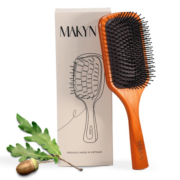 Wooden Comb For Women - Wooden Hair Brush - Wooden Paddle Brush - Handmade Oak Wood Solve 7.8 Inches (Size M) - Gift Box