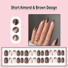 ANDGING Brown Press on Nails Almond French Tip Fake Nails with Glue Acrylic Glue on Nails with Designs ombre Natural Manicure False Nail for Women Gel Stick ons Nails for Wedding Birthday KDLA88