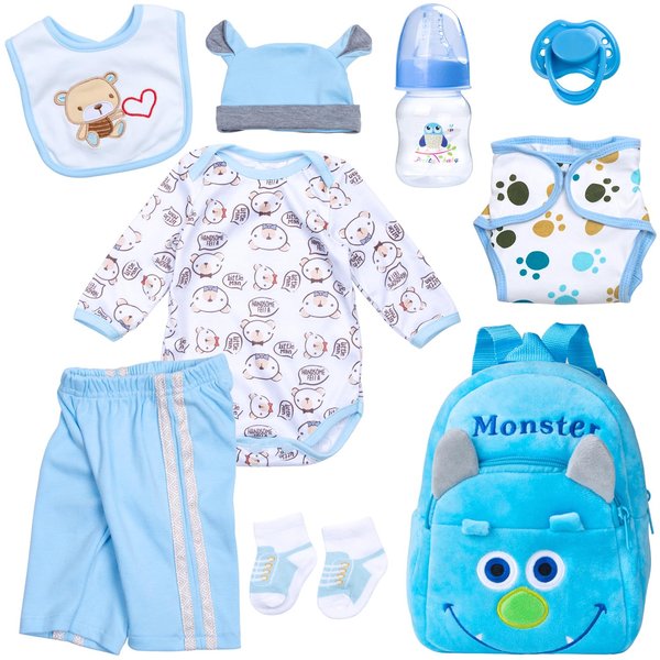 9 Pcs Reborn Baby Doll Clothes with Backpack Accessories for 17-22 Inch Baby Doll,Reborn Dolls Blue Beer Clothes Sets