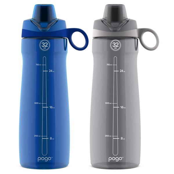 Pogo 32oz Chug Lid Tritan Water Bottle (Grey/Blue 2-pack)