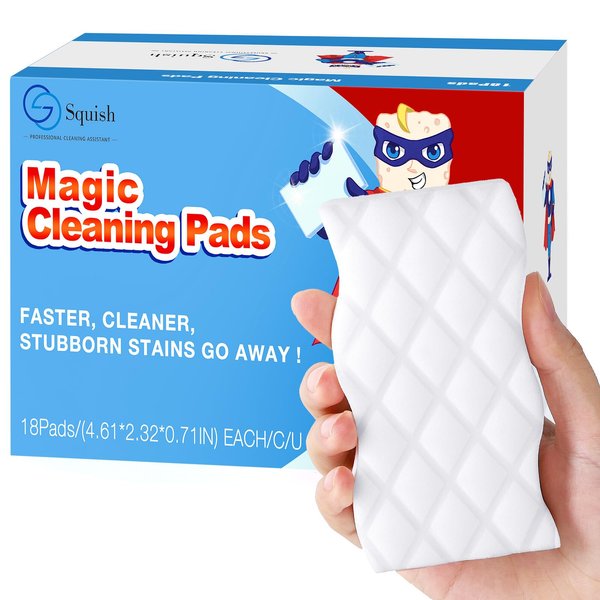 Squish Sponge Cleaning Pads, 18 Pack for Walls, Oven, Kitchen - With Melamine Foam, Universal Cleaner