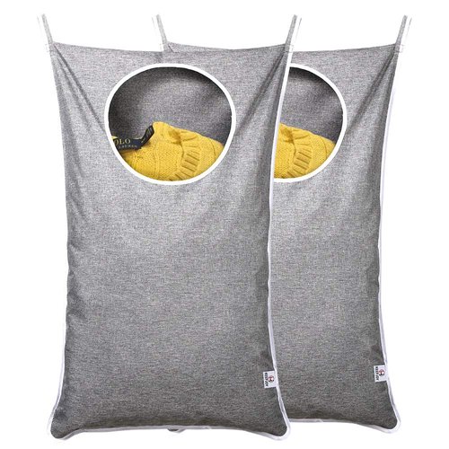 KEEPJOY Saves Space Door-Hanging Laundry Bag,Door Hanging Laundry Hamper with 2 Different Types of Hooks, Oxford Fabric Hanging Laundry Basket for Clothes Size 30"X20" -2 Pack Gray