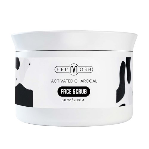 Fermosa Activated Charcoal Face Scrub - Gentle Deep Cleansing Exfoliator for Blackheads, Acne and Healthy Skin, Detoxifying Face Scrub- 6.8oz/200g