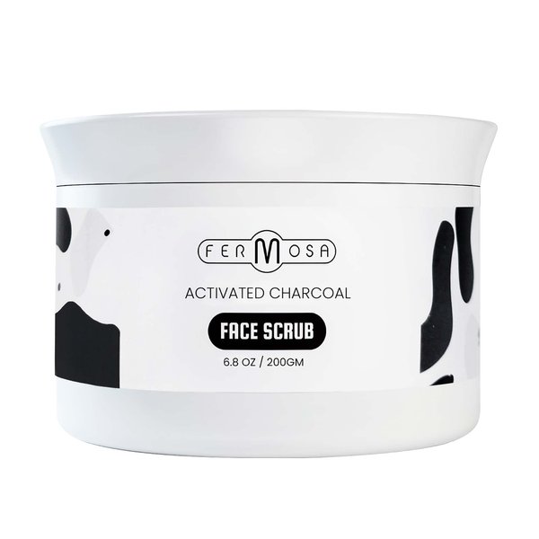 Fermosa Activated Charcoal Face Scrub - Gentle Deep Cleansing Exfoliator for Blackheads, Acne and Healthy Skin, Detoxifying Face Scrub- 6.8oz/200g