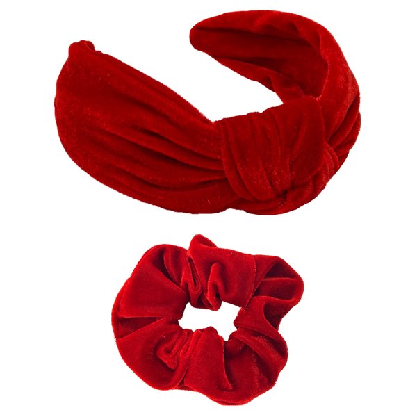 Shimmer Anna Shine Red Velvet Headbands and Scrunchies for Women and Girls, Velvet Hair Braid Headband for Women and Girls (Red Hairband)