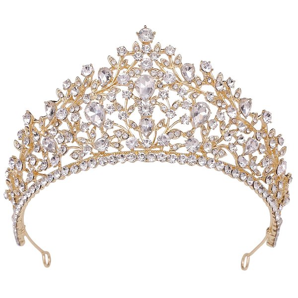 WIOJEIGO Women's Crystal Wedding Tiara Crown Princess Rhinestone Headbands for Prom Birthday Party Gold