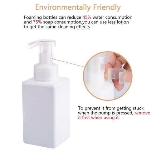 UUJOLY Foaming Soap Dispenser, 450ml (15oz) Refillable Pump Bottle Plastic for Liquid Soap, Shampoo, Body Wash (2 Pcs) (White)