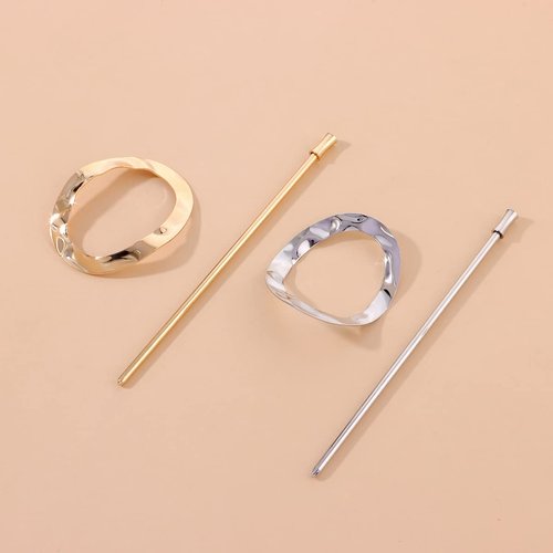 2PCS Vintage Metal Hair Slide Pins Barrettes Geometric Hair Sticks Gold Hair Fork Minimalist Circle Hair Clip Hair Accessories for Women Girls Cair Accessory for Women Girls Long Hair