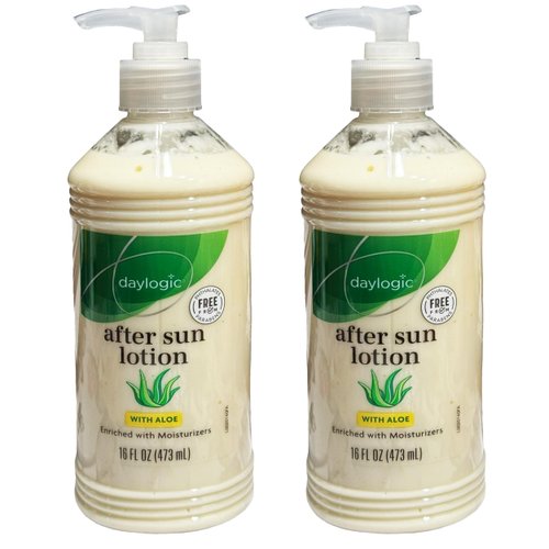 Daylogic After Sun Lotion with Aloe Vera, Pack of 2, Cooling and Hydrating Sunburn Relief Body Moisturizer for Sun-Burnt Skin, Fast-Absorbing Non-Greasy Formula, Paraben Free, 16 oz. Each