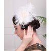 Aimimier 1920s Flapper White Feather Headpiece Crystal Pendant Hair Clip Roaring 20s Feather Accessories Masquerade Hair Jewelry for Women and Girls