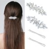 4PCS Rhinestone Hair Clips Crystal Pearl French Hairpins Flower Hair Barrettes Hair Clips for Prom Bride Wedding Valentines Hair Accessories for Women Girls