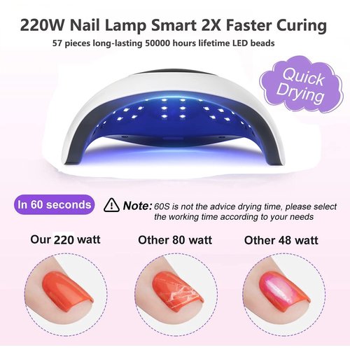 UV LED Lamp for Gel Polish 220W Fast Nail Polish Professional Dryer Nail Curing Light 57 Lamp Beads Auto Sensor for Fingernail & Toenail