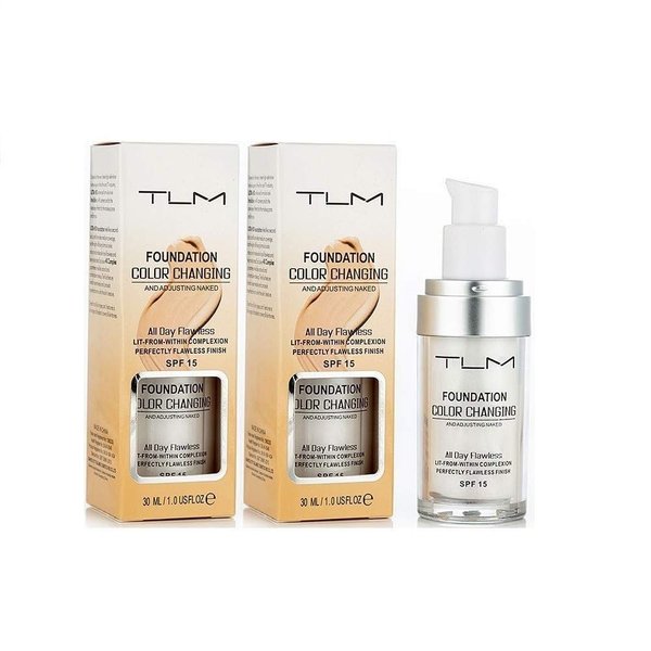 2Pcs TLM Color Changing Foundation, Moisturizing Warm Skin Flawless Full Coverage Face Foundation Makeup, for All Skin.