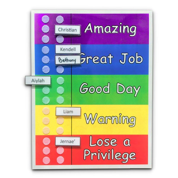 Behavior Clip Chart for Multiple Kids. Comes with 1, 2, 3, 4, 5, or 6 Custom Movable Name Pieces. Velcoin Already Attached