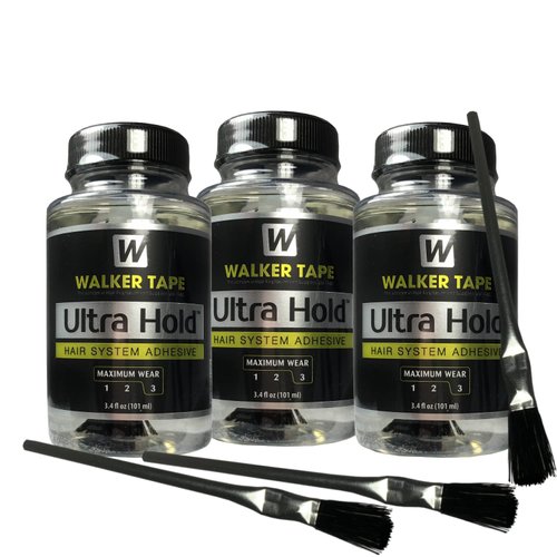 3pcs Ultra Hold Hair System Adhesive 3.4oz w/ 3pcs Brush Applicator Bundle Pack | Waterproof Invisible Long-Lasting | Front Bonding Weave Toupees Wigs Extensions Lace Wig Glue | Bold Hold Adhesive