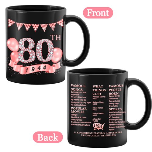 MiCa Birthday Gifts for Women, 1944 Old Time Information 80th Birthday Mug, 80th Birthday Gifts for Women, Birthday Party Decor, 80th Birthday Mug