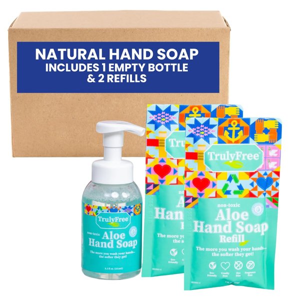 Truly Free Aloe Liquid Hand Soap Starter Kit - 1 8.5oz Dispenser Pump Bottle, 2 Hand Soap Refill - Non Drying, Moisturizing With 10x Concentrated Aloe Vera - No Harsh Ingredients - Health & Household