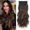 ZRQ 20 Inch Clip in Hair Extensions for Women, Brown Black&Honey Blonde 4PCS Hair Extensions Clip Ins Soft Hair Pieces for Women Thick Long Wavy Hair Extensions #2H426