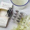 Almond Press on Nails Short Fake Nails Almond False Nails with Shiny Designs Solid Color Designs Glue on Nails Pure Grey Stick on Nails Full Cover Light Gray Acrylic Nails Glossy Cute Artificial Nails