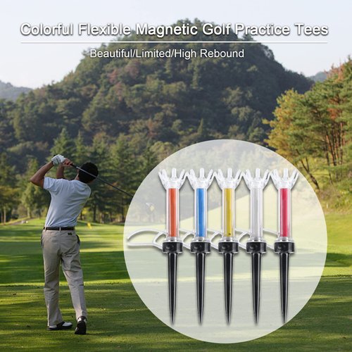 Golf Tees, 5Pcs Flexible Magnetic Plastic Golf Tee Reusable Elastic Recovery Golf Training Practice Tool Accessory(90mm)