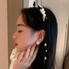 Wiwpar Pearl Headbands for Women Girls Pearl Headpiece Cute Bow Tassel Hair Band Pearl Bow Hair Hoop Party Hair Accessories (Black)