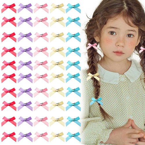 50 PCS Small Hair Bows,Bow Ribbon Hair Clips for Girls,Hair Bow Clips Barrettes Bowknot Hair Clip Little Bows Hair Accessories for Women and Girls