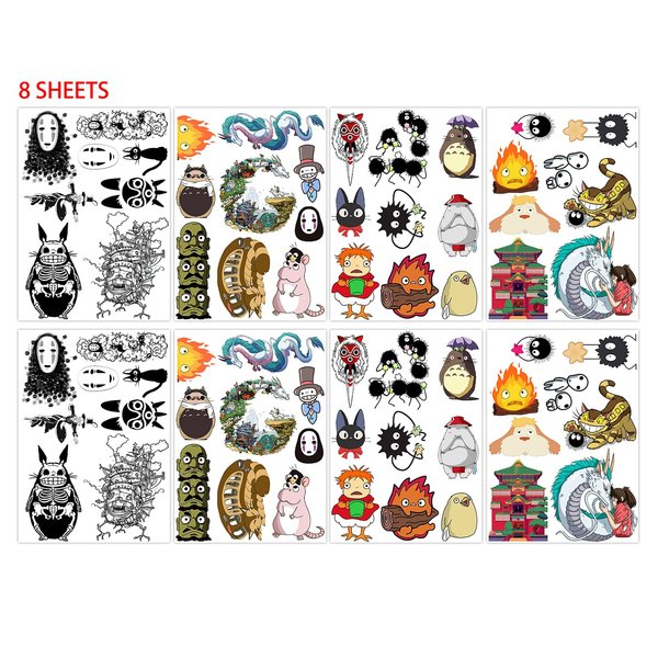 Pounchi Cute Cartoon Temporary Tattoos (2 × 4 Sheets) Gifts Anime Decor Cosplay Waterproof Temporary Tattoos Cartoon Stickers Party Favors Supplies for Teens Kids