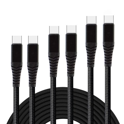 VOLT+ Dual 3Pack USB-C 20W Braided Cables Compatible with Android Windows/PC/Tablet Fast Gig Speeds! Three Hi-Speed Cables of 3ft/6ft/10ft (Black)