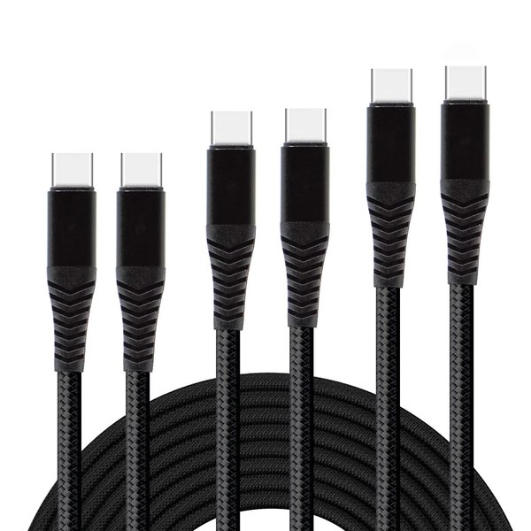 VOLT+ Dual 3Pack USB-C 20W Braided Cables Compatible with Android Windows/PC/Tablet Fast Gig Speeds! Three Hi-Speed Cables of 3ft/6ft/10ft (Black)