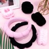 AOPRIE SPA Headbands for Washing Face Makeup Headbands with Bow Hair Band Women Facial Head Band Wrist Towel Wraps For Shower Face Mask Black Pink, 6 Pack