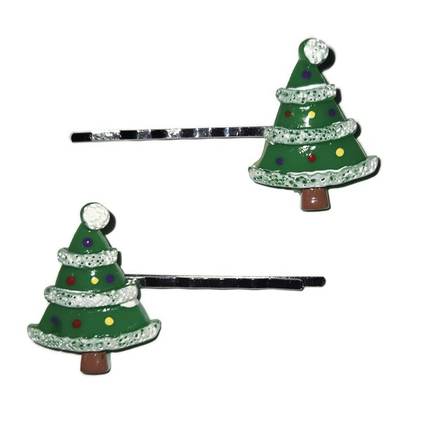 CHRISTMAS TREE - Handmade Bobby Pin Hair Clips - Set of 2