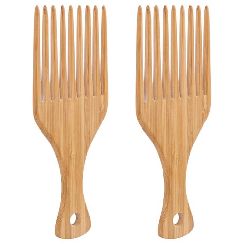 Framendino, 2 Pack Bamboo Combs Afro Hair Picks Beard Pick Men Wide Tooth Comb Curly Wavy Natural Thick Long Hair Hair Picks for Women Hair Styling
