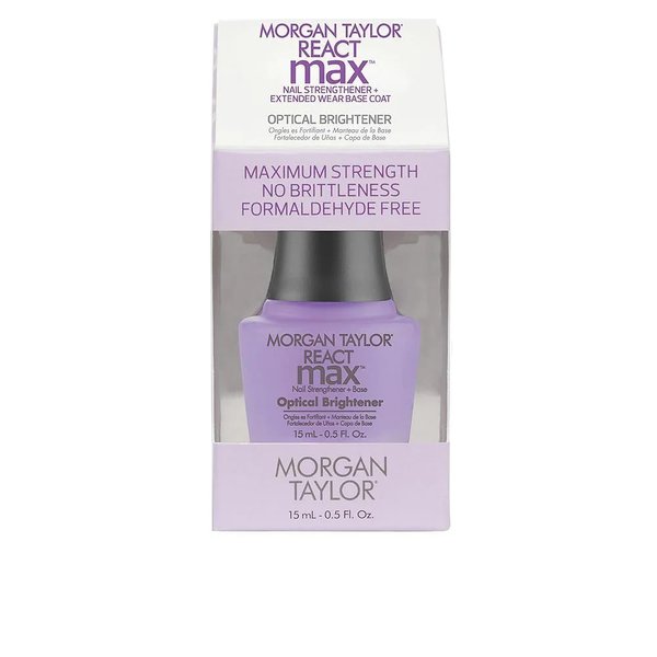 Morgan Taylor Nail Lacquer REACTmax Optical Brightener Nail Strengthener and Extended Wear Base Coat, Base Coat For Nails, Long Lasting Nail Polish, Strengthening Base Coat, 0.5 oz.