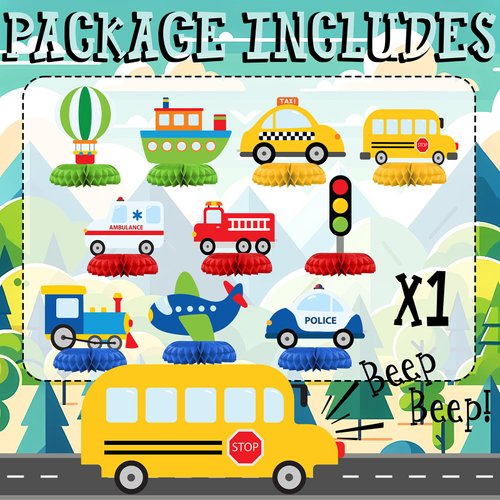HaPiBiDesign Transportation Party Decorations - Honeycomb Centerpieces for Transportation Birthday Decor - Transportation Table Decoration for Kids - Transportation Theme Décor