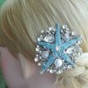 Sindary Wedding Headpiece 3.15" Pearl Rhinestone Crystal Bridal Starfish Hair Comb HZ6412 (Silver-Tone Blue)
