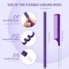 Tigeen 96 Pieces Flexible Curling Rods 9.45 Inch Soft Twist Foam Hair Curling Rollers No Heat Hair Rods Rollers with 2 Pieces Rat Tail Comb (0.3 In, Purple)