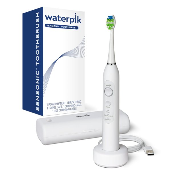 Waterpik Sensonic Sonic Electric Toothbrush, Rechargeable Toothbrush for Adults with 3 Modes, Travel Case, USB Charger, White STW-03W020