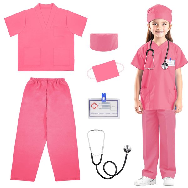 RioRand Doctor Costume for Kids,Toddler Nurse Scrubs with Accessories Christmas Dress Up Cosplay For Boys Girls 3-11 Years