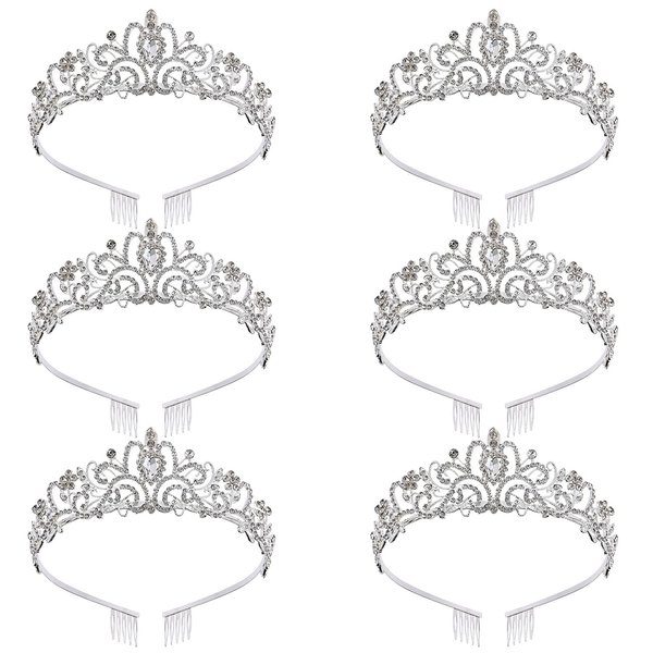 Tiara for Women Elegant Princess Crown with Combs Silver Crystal Tiara Crowns for Women Girls Tiaras for Women Bridal Wedding (Silver/6 Pack)