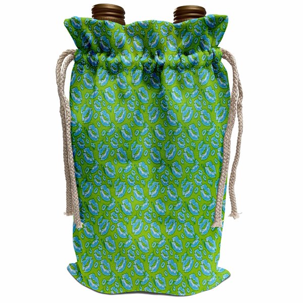 3dRose Two Kisses Collided Lip Boyish Blue Lips Pattern - Wine Bags (wbg_357233_1)