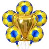 6Pcs Soccer Party Balloons Set, Championship Trophy Balloon and Yellow Blue Soccer Foil Balloons for Birthday Baby Shower Wedding Anniversary Soccer Themed Party Decoration Supplie